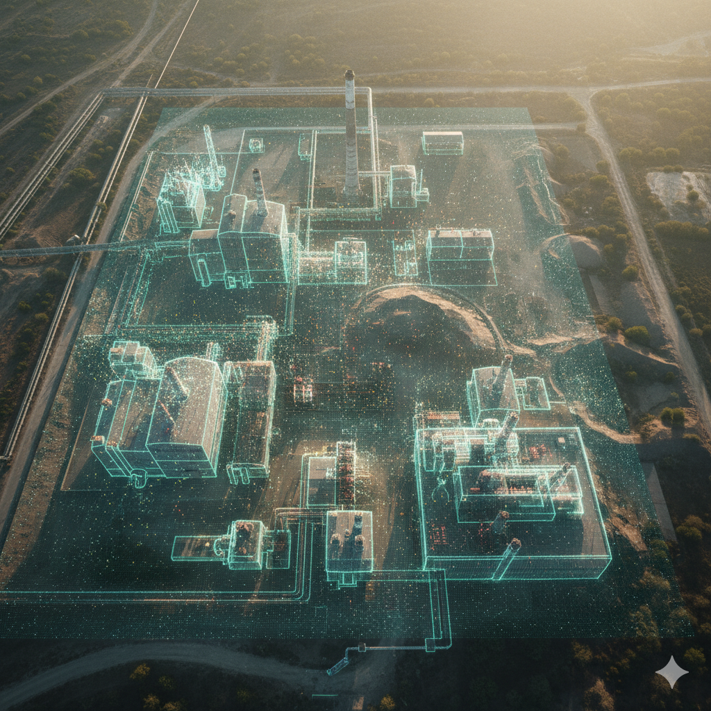 Render 3D de infraestructura con malla